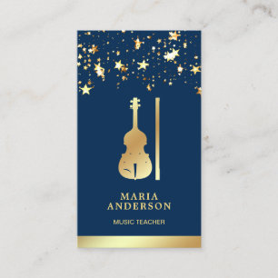 Blue Gold Foil Violin Music Teacher Violinist Business Card
