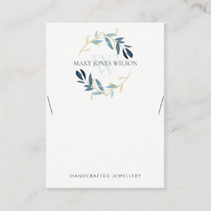 BLUE GOLD FOLIAGE MONOGRAM NECKLACE DISPLAY LOGO BUSINESS CARD