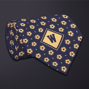Blue Gold Futbol (Soccer) Ball Icon Necktie