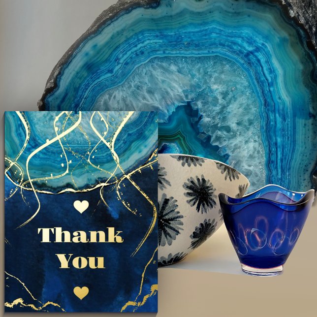 Blue Gold Galaxy Agate Wedding  Foil Invitation Postcard (Creator Uploaded)