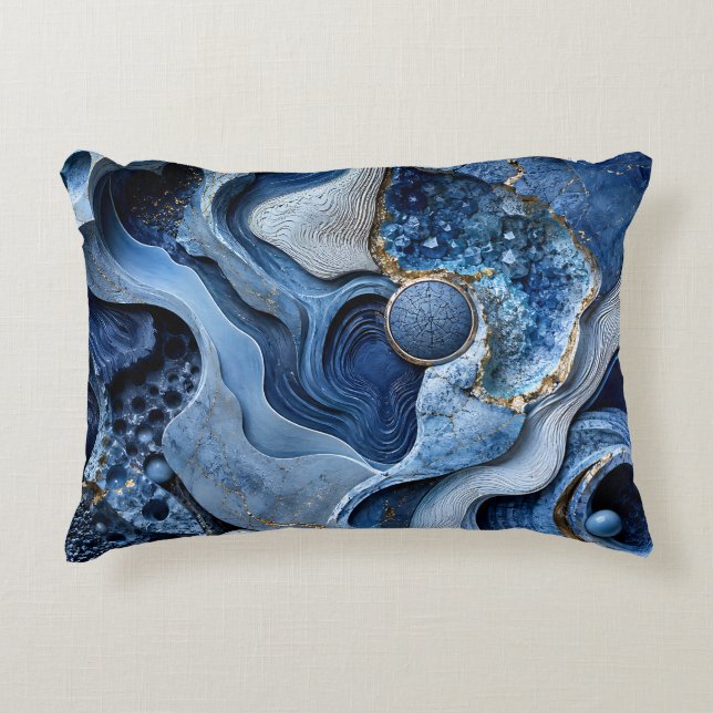 Blue Gold Geode Abstract Throw Pillow | Luxury Art (Front)