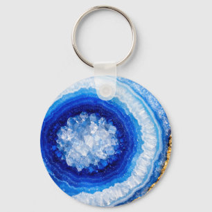 Blue Gold Geode Resin Pattern Key Ring