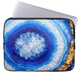 Blue Gold Geode Resin Pattern Laptop Sleeve