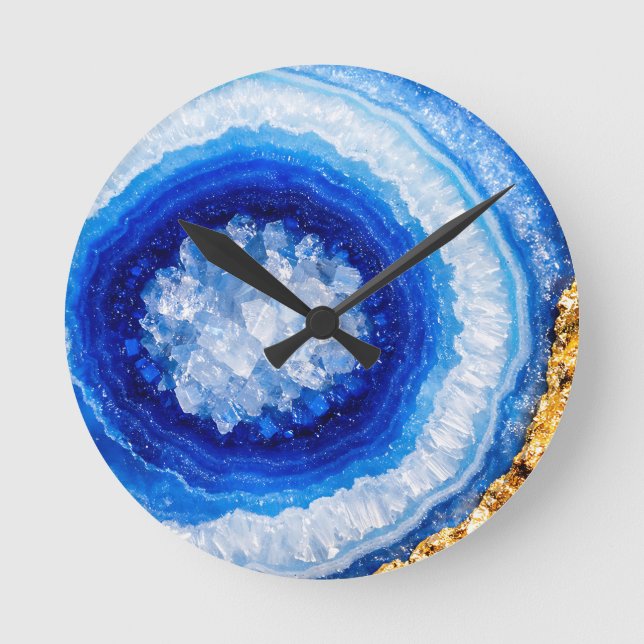 Blue Gold Geode Resin Pattern Round Clock (Front)