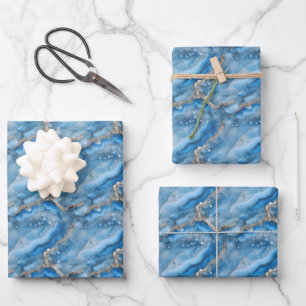 Blue & Gold Geode Wrapping Paper Sheet