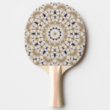 Blue Gold Geometric Floral Ping Pong Paddle