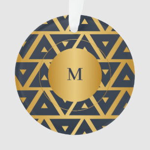 Blue Gold Geometric pattern Personalised Ornament