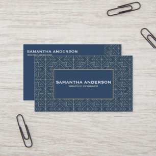Blue + Gold Geometric Seamless Pattern Standard Business Card