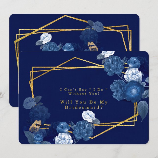 Blue & Gold Geometric Will You Be My Bridesmaid Invitation (Front/Back)