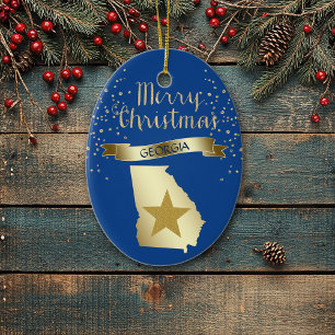 Blue Gold Georgia Star Ceramic Tree Decoration