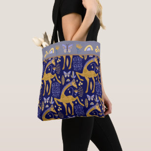 Blue Gold Giraffe Boho Pattern Tote Bag