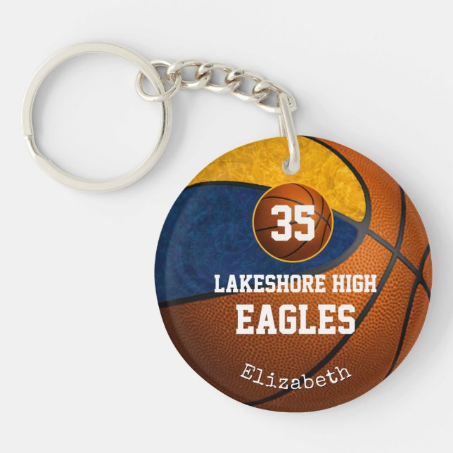 Blue gold girls basketball play like a girl key ring (Front)