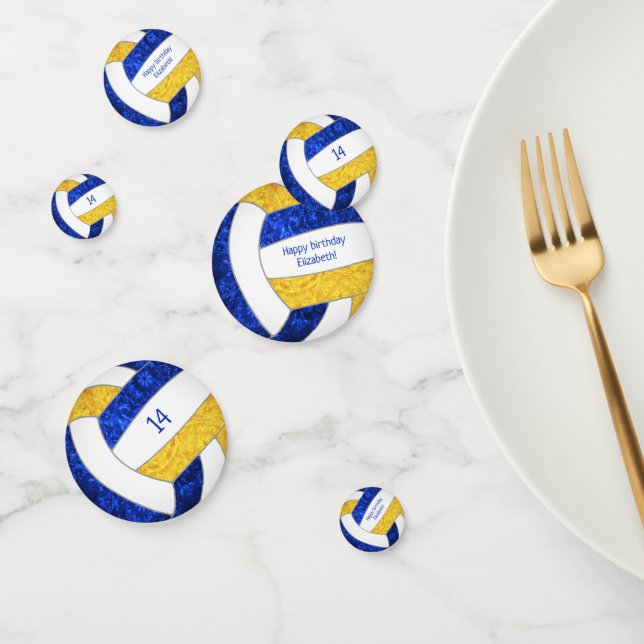 blue gold girls volleyball birthday custom confetti (Group)