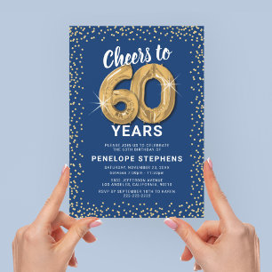 Blue Gold Glitter 60th Birthday Party Invitation