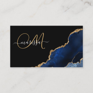 Blue Gold Glitter Agate Geode Monogram Calling Card