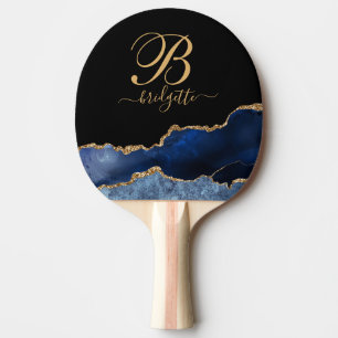  Blue Gold Glitter Agate Geode Monogram  Ping Pong Paddle