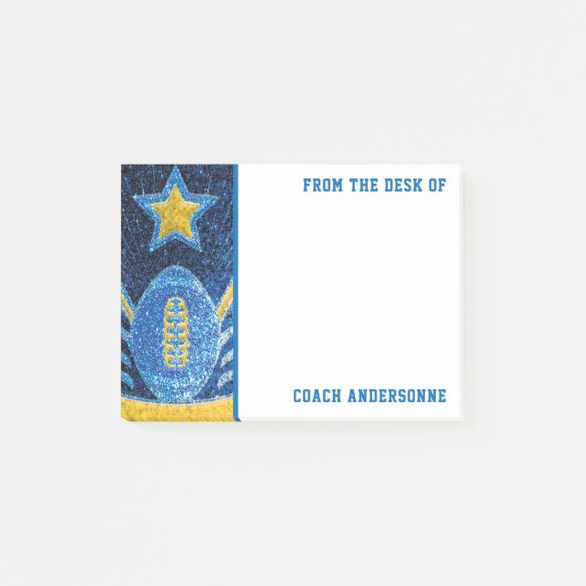 Blue Gold Glitter American Football Coach Fathers Post-it Notes (Front)