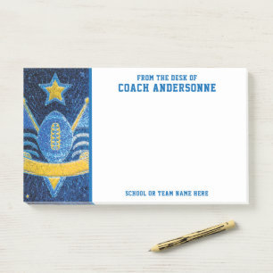 Blue Gold Glitter American Football Coach Fathers Post-it Notes