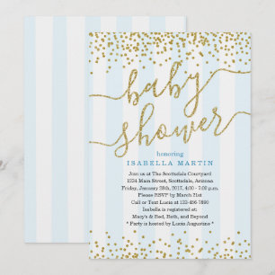 Blue & Gold Glitter Baby Shower Invitation for Boy