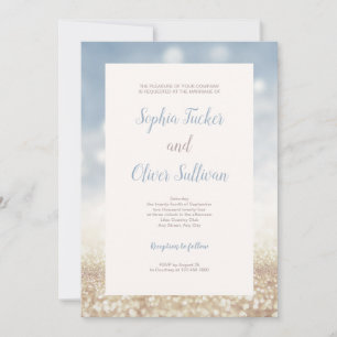 Blue & Gold Glitter Background Wedding Invitation