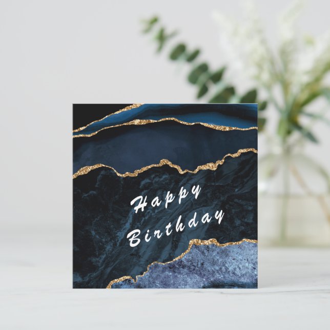 Blue Gold Glitter Birthday Card (Standing Front)