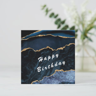 Blue Gold Glitter Birthday Card