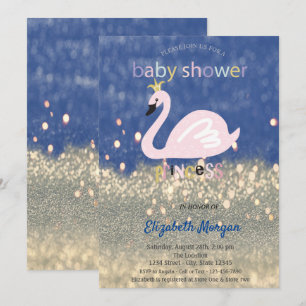 Blue, Gold Glitter Bokeh,Swan Baby Shower Invitation