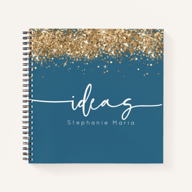 Blue gold glitter custom idea notebook (Front)