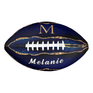 Blue Gold Glitter Football Gift Custom Name Letter American Football