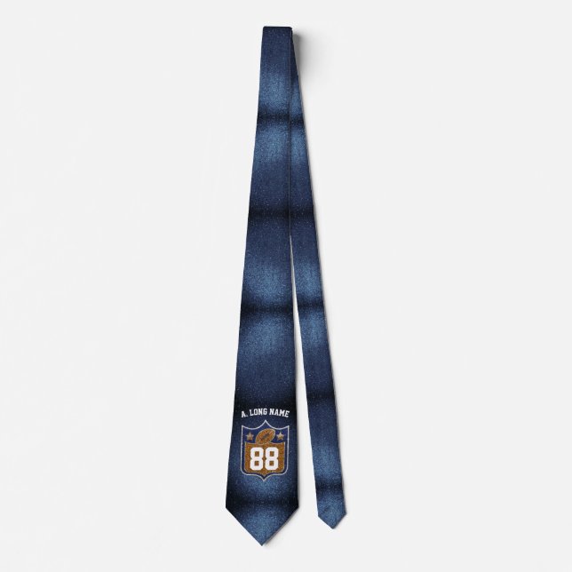Blue & Gold Glitter Football Player Team Spirit Tie (Front)