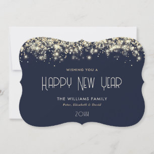 Blue Gold Glitter Happy New Year Card