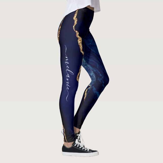 Blue Gold Glitter Leggings Custom Name and Letter (Right)