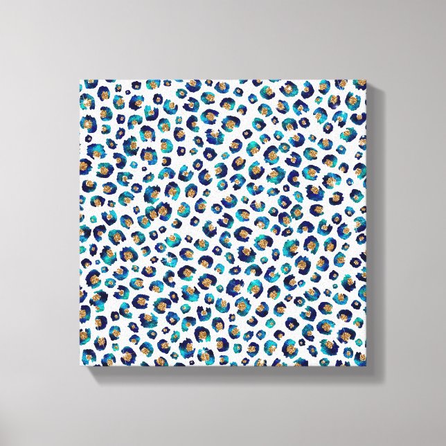 Blue Gold Glitter Leopard Pattern Canvas Print (Front)