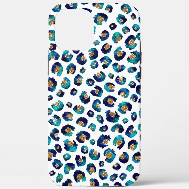 Blue Gold Glitter Leopard Pattern Case-Mate iPhone Case (Back)
