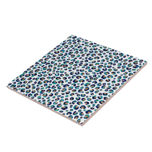 Blue Gold Glitter Leopard Pattern Tile (Side)