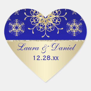 Blue, Gold Glitter LOOK Snowflake Wedding Sticker