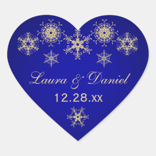 Blue, Gold Glitter LOOK Snowflake Wedding Sticker