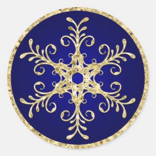 Blue, Gold Glitter LOOK Snowflake Wedding Sticker