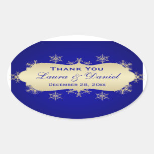 Blue, Gold Glitter LOOK Snowflake Wedding Sticker