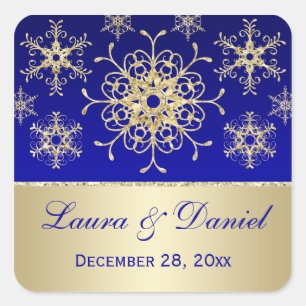 Blue, Gold Glitter LOOK Snowflake Wedding Sticker