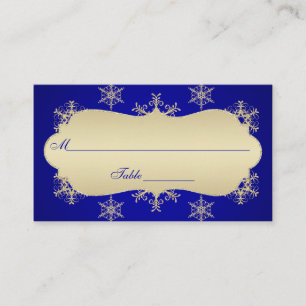 Blue, Gold Glitter LOOK Snowflakes Placecards