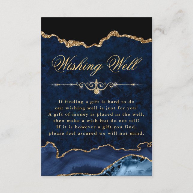 Blue & Gold Glitter Marble Agate Wishing Well  Enclosure Card (Front)