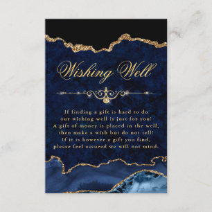 Blue & Gold Glitter Marble Agate Wishing Well Enclosure Card