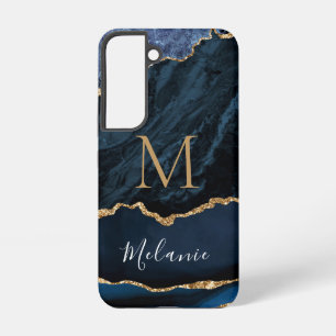 Blue Gold Glitter Marble Cuatom Name and Letter Samsung Galaxy Case