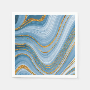 Blue Gold Glitter Marble Elegant Abstract  Napkin