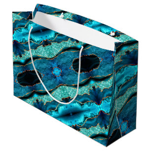 Blue Gold Glitter Marble Gift Bag