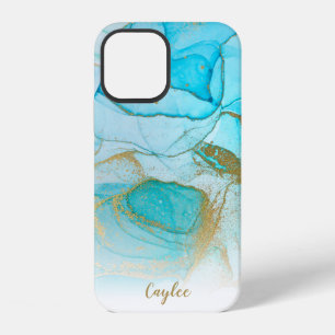 Blue Gold Glitter Marble Personalised Case