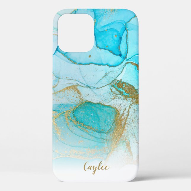 Blue Gold Glitter Marble Personalised Case (Back)