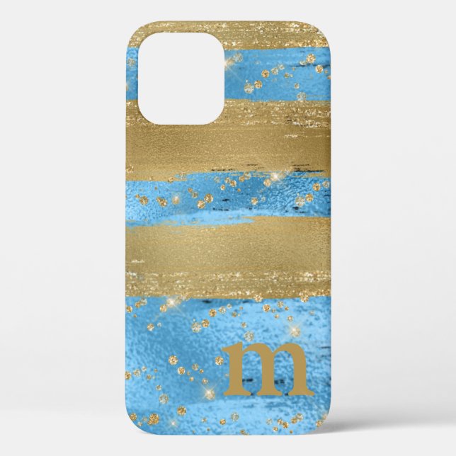 Blue Gold Glitter Monogram Initial Case-Mate iPhone Case (Back)