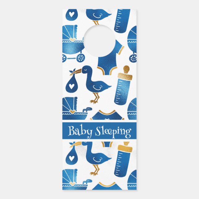Blue Gold Glitter Nursery Baby Bottle Carriage Door Hanger (Front)